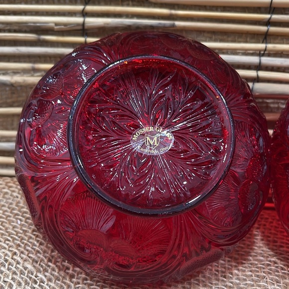Set of 2 Cadmium Mosser Red Depression Glass Bowls Candy Dish !Glows! - Picture 3 of 3